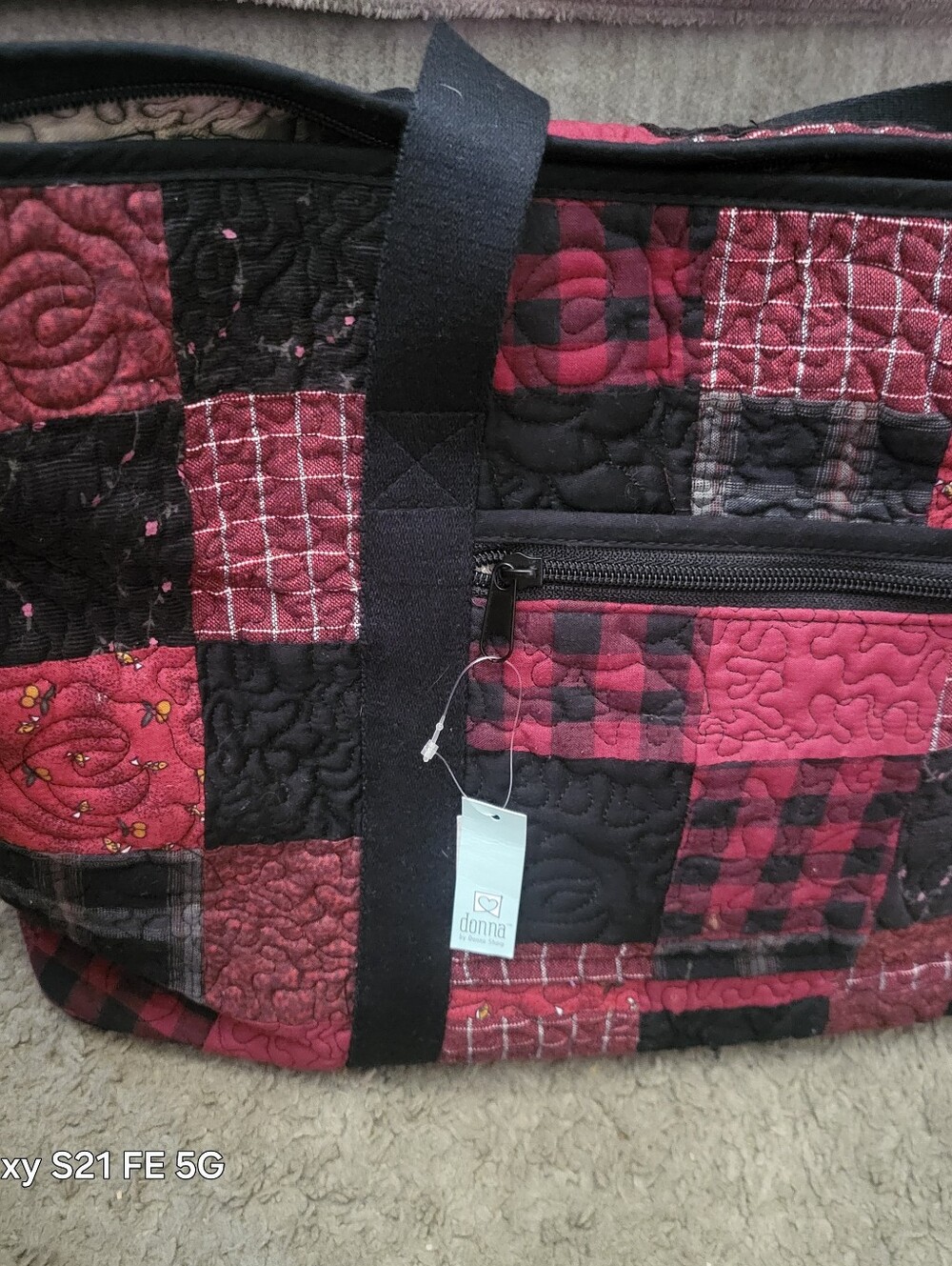 Donna Quilted Patchwork Tote Bag in Red and Black